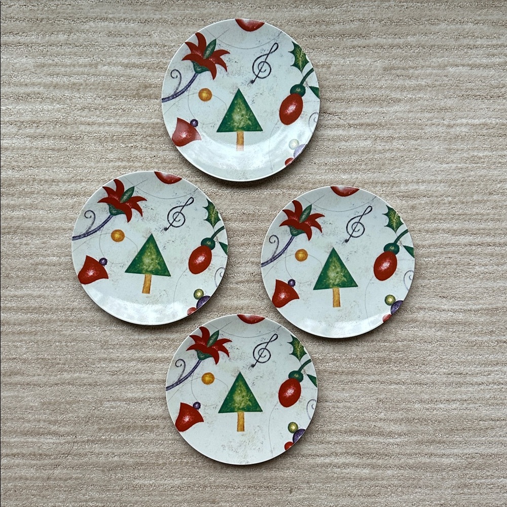 Neiman Marcus Dept Department 56 Christmas Plate 8.25 Set of 4 Salad Lunch Dish
